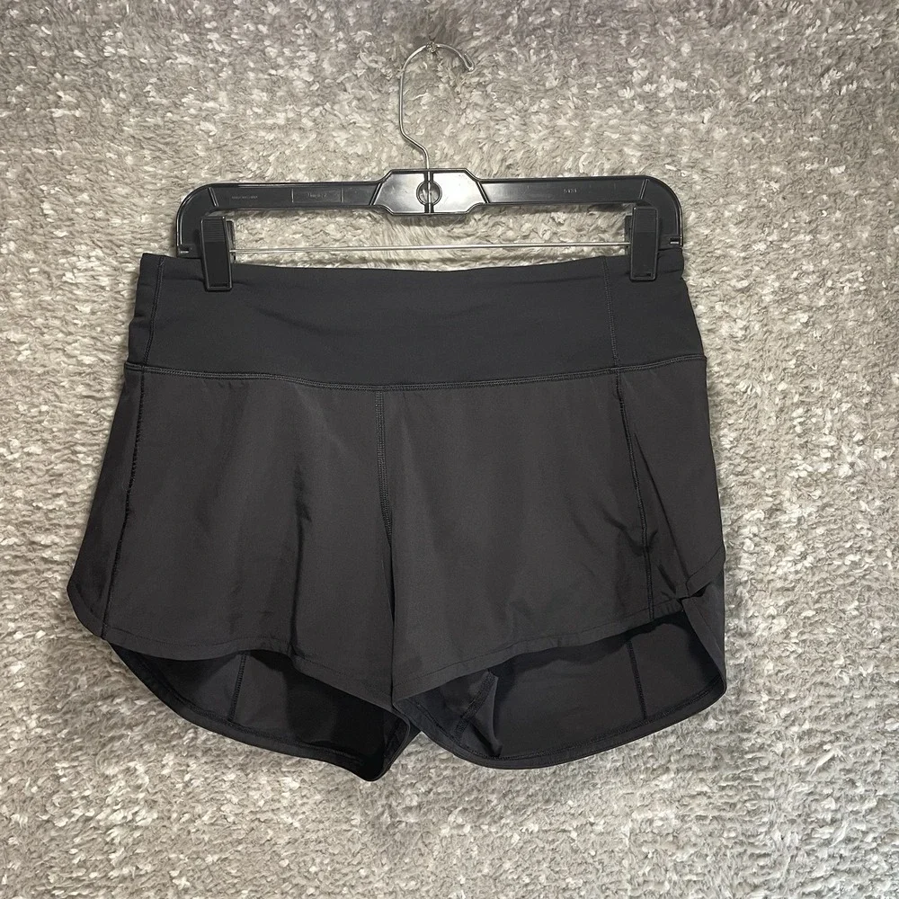 Lululemon Run Speed Shorts Black 6 Back Zip Logo Lined Sporty Training
